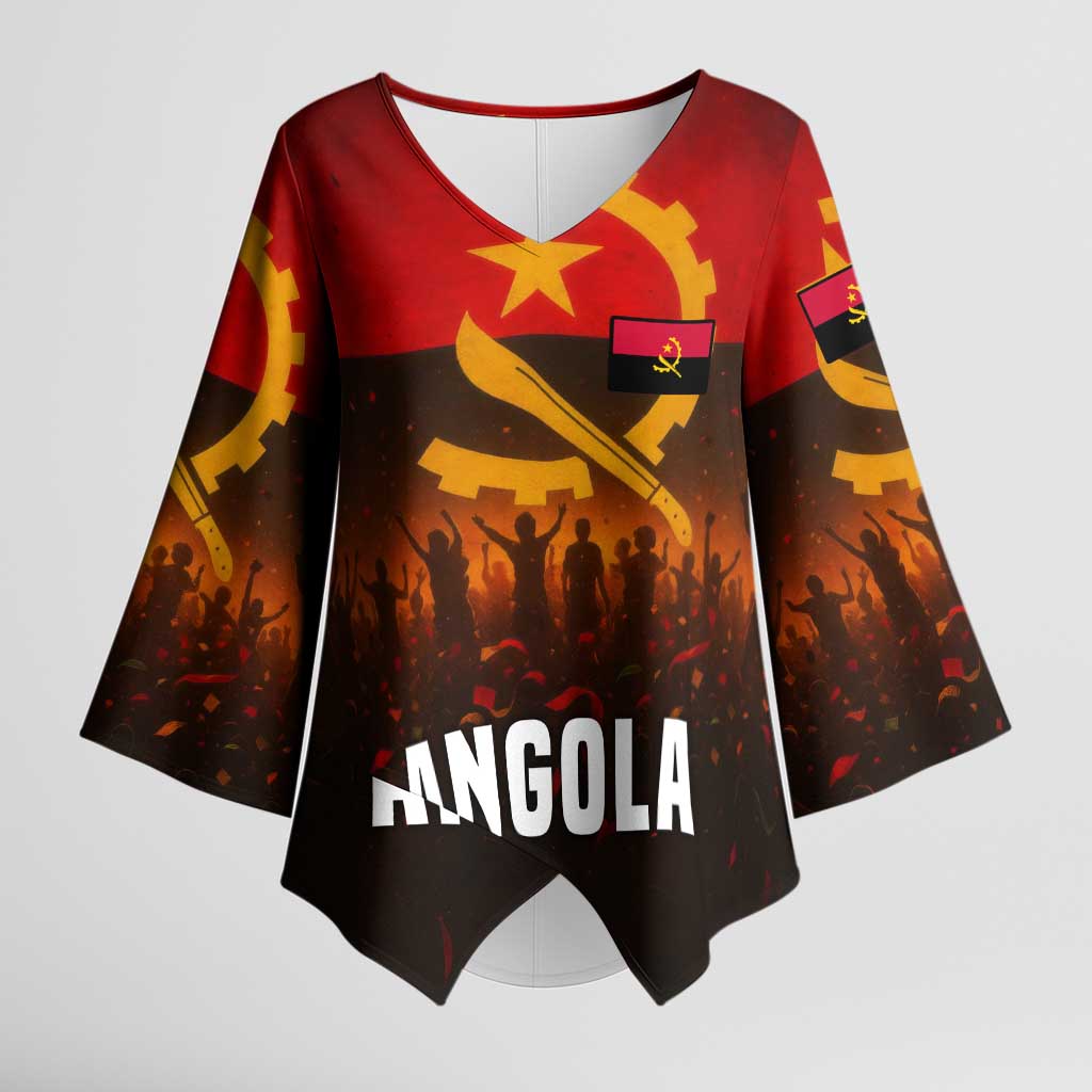 Angola Kimono Sleeve Blouse with Red Black Yellow Grunge Design - Wonder Print Shop