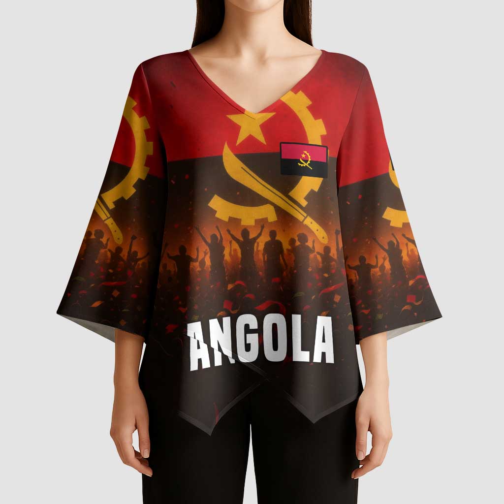 Angola Kimono Sleeve Blouse with Red Black Yellow Grunge Design - Wonder Print Shop