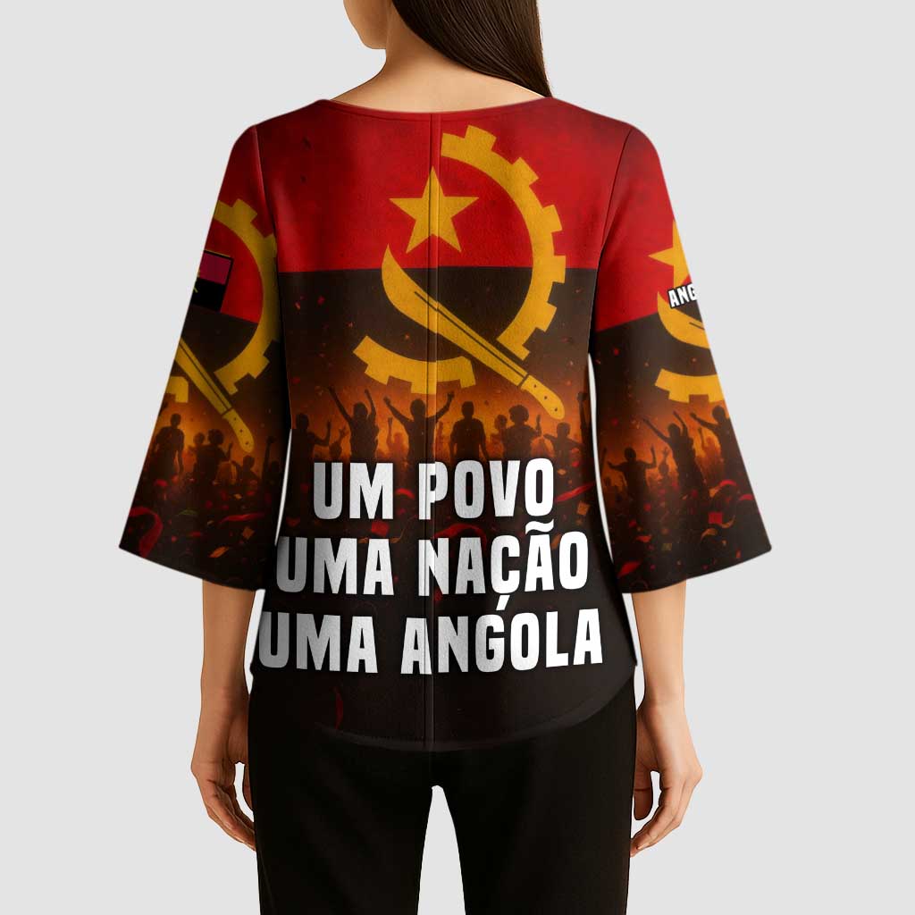 Angola Kimono Sleeve Blouse with Red Black Yellow Grunge Design - Wonder Print Shop
