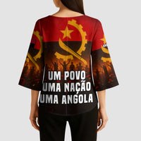 Angola Kimono Sleeve Blouse with Red Black Yellow Grunge Design - Wonder Print Shop