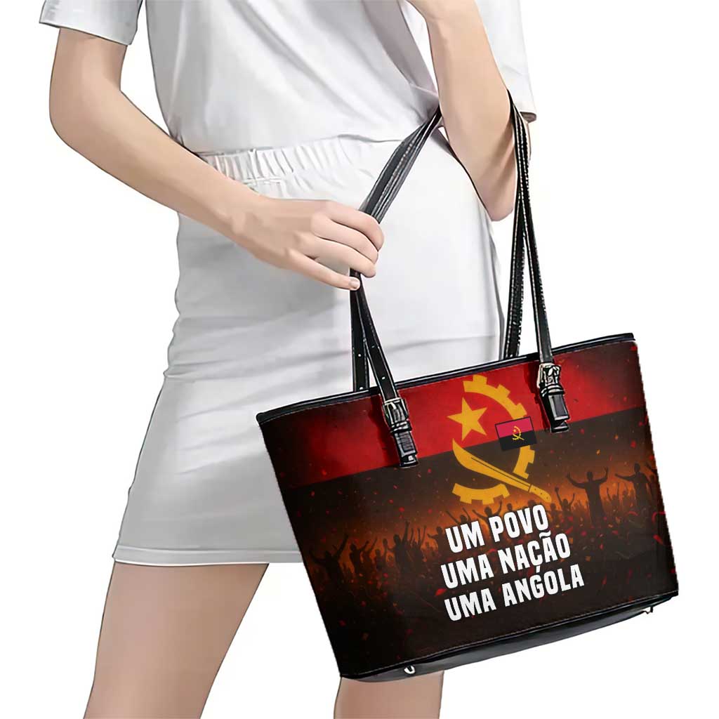 Angola Leather Tote Bag with Red Black Yellow Grunge Design - Wonder Print Shop