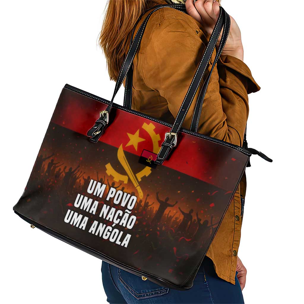 Angola Leather Tote Bag with Red Black Yellow Grunge Design - Wonder Print Shop