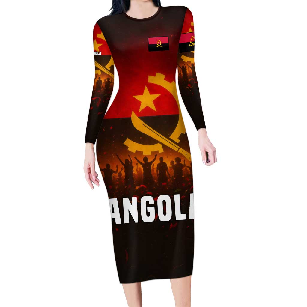 Angola Long Sleeve Bodycon Dress with Red Black Yellow Grunge Design - Wonder Print Shop