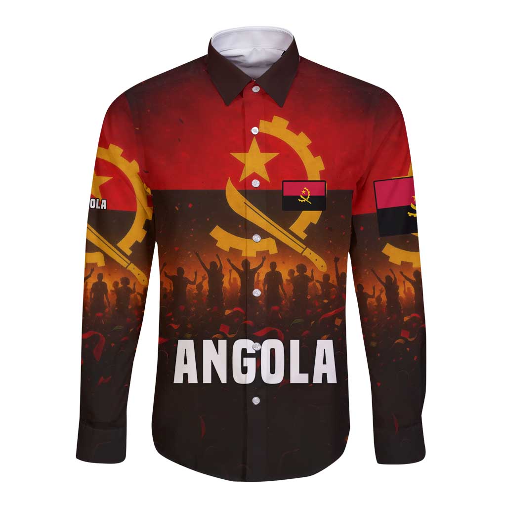 Angola Long Sleeve Button Shirt with Red Black Yellow Grunge Design - Wonder Print Shop