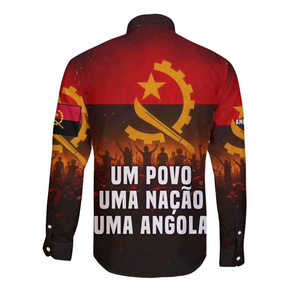 Angola Long Sleeve Button Shirt with Red Black Yellow Grunge Design - Wonder Print Shop