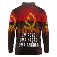 Angola Long Sleeve Polo Shirt with Red Black Yellow Grunge Design - Wonder Print Shop
