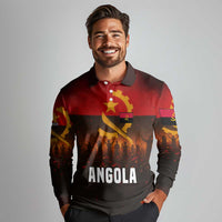 Angola Long Sleeve Polo Shirt with Red Black Yellow Grunge Design - Wonder Print Shop