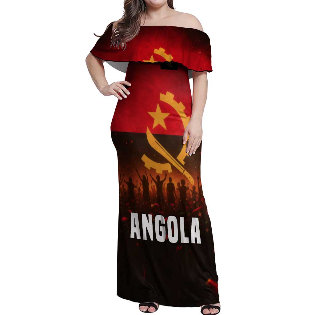 Angola Off Shoulder Maxi Dress with Red Black Yellow Grunge Design - Wonder Print Shop