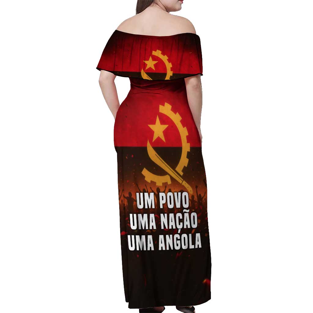 Angola Off Shoulder Maxi Dress with Red Black Yellow Grunge Design - Wonder Print Shop
