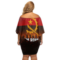 Angola Off Shoulder Short Dress with Red Black Yellow Grunge Design - Wonder Print Shop