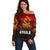 Angola Off Shoulder Sweater with Red Black Yellow Grunge Design - Wonder Print Shop