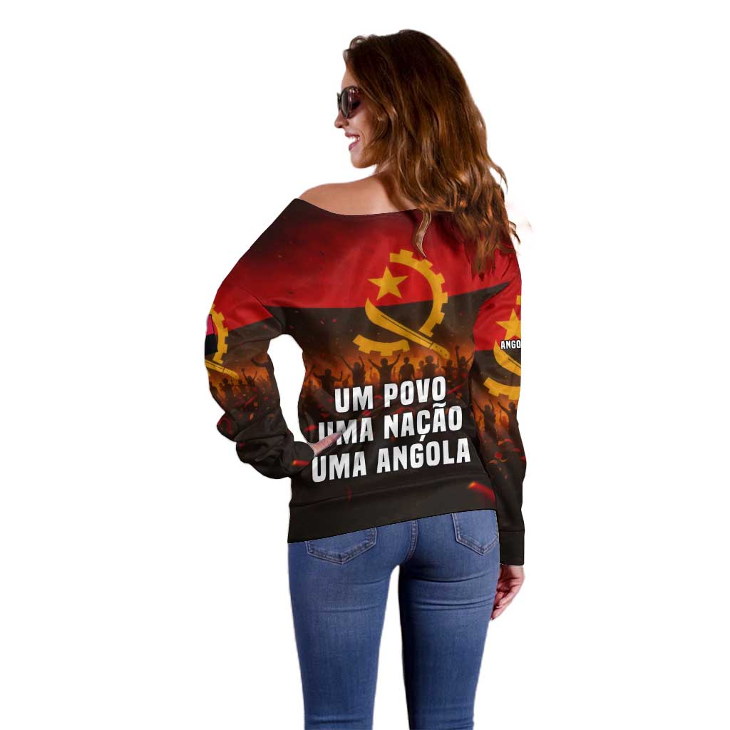 Angola Off Shoulder Sweater with Red Black Yellow Grunge Design - Wonder Print Shop
