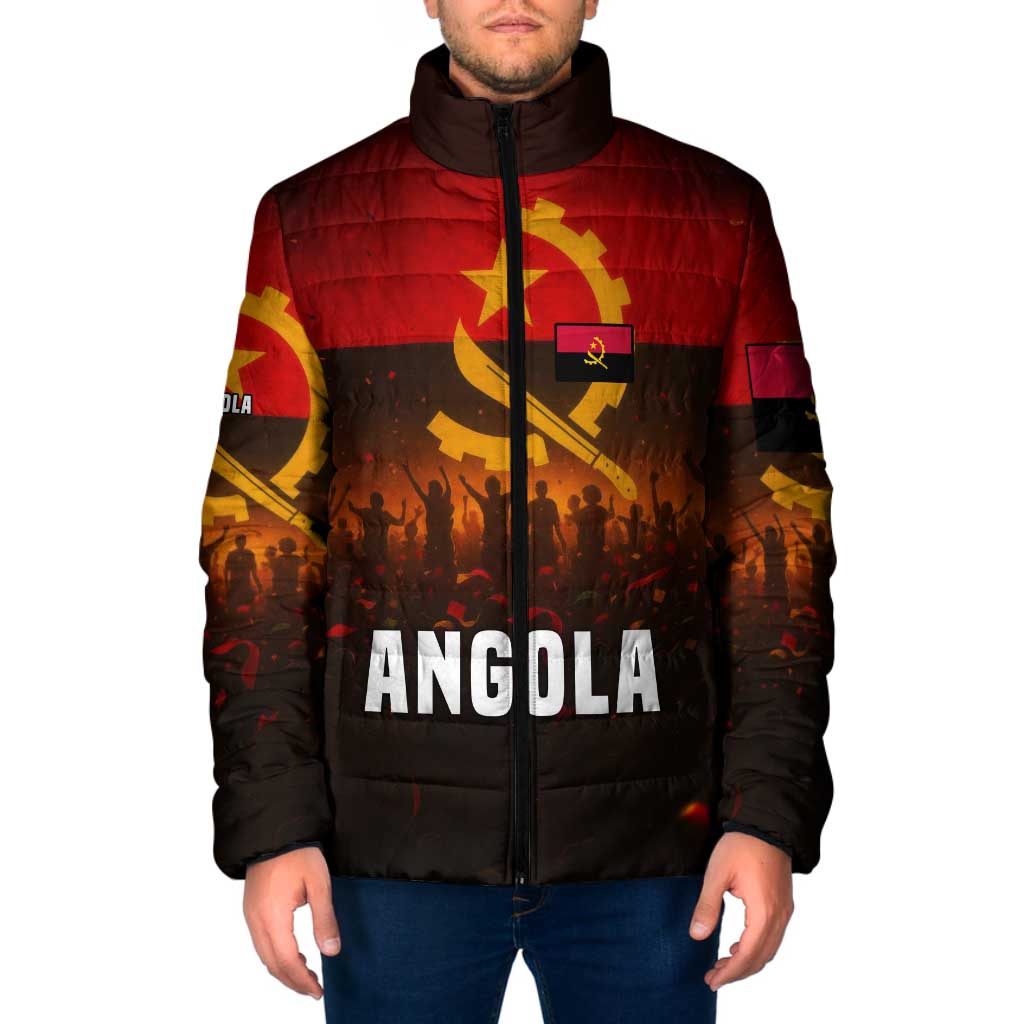 Angola Padded Jacket with Red Black Yellow Grunge Design - Wonder Print Shop