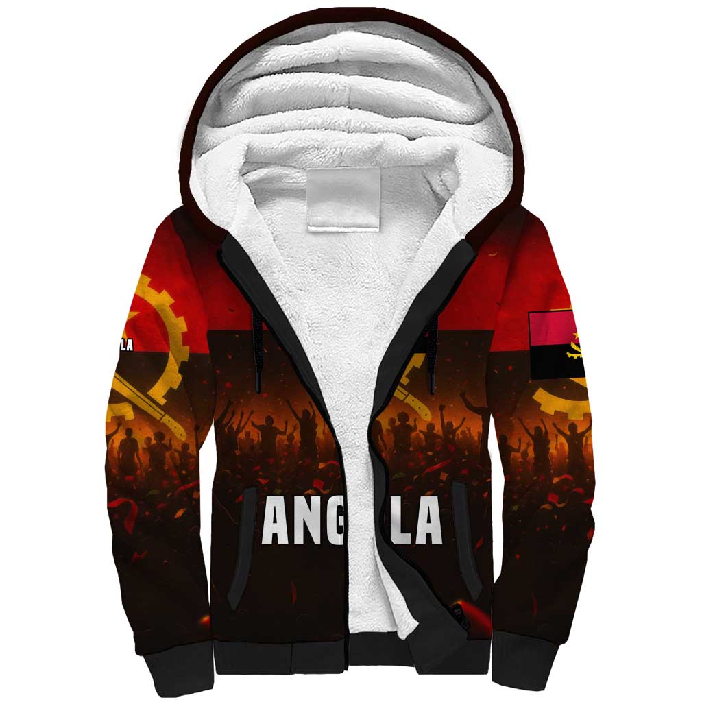 Angola Sherpa Hoodie with Red Black Yellow Grunge Design - Wonder Print Shop