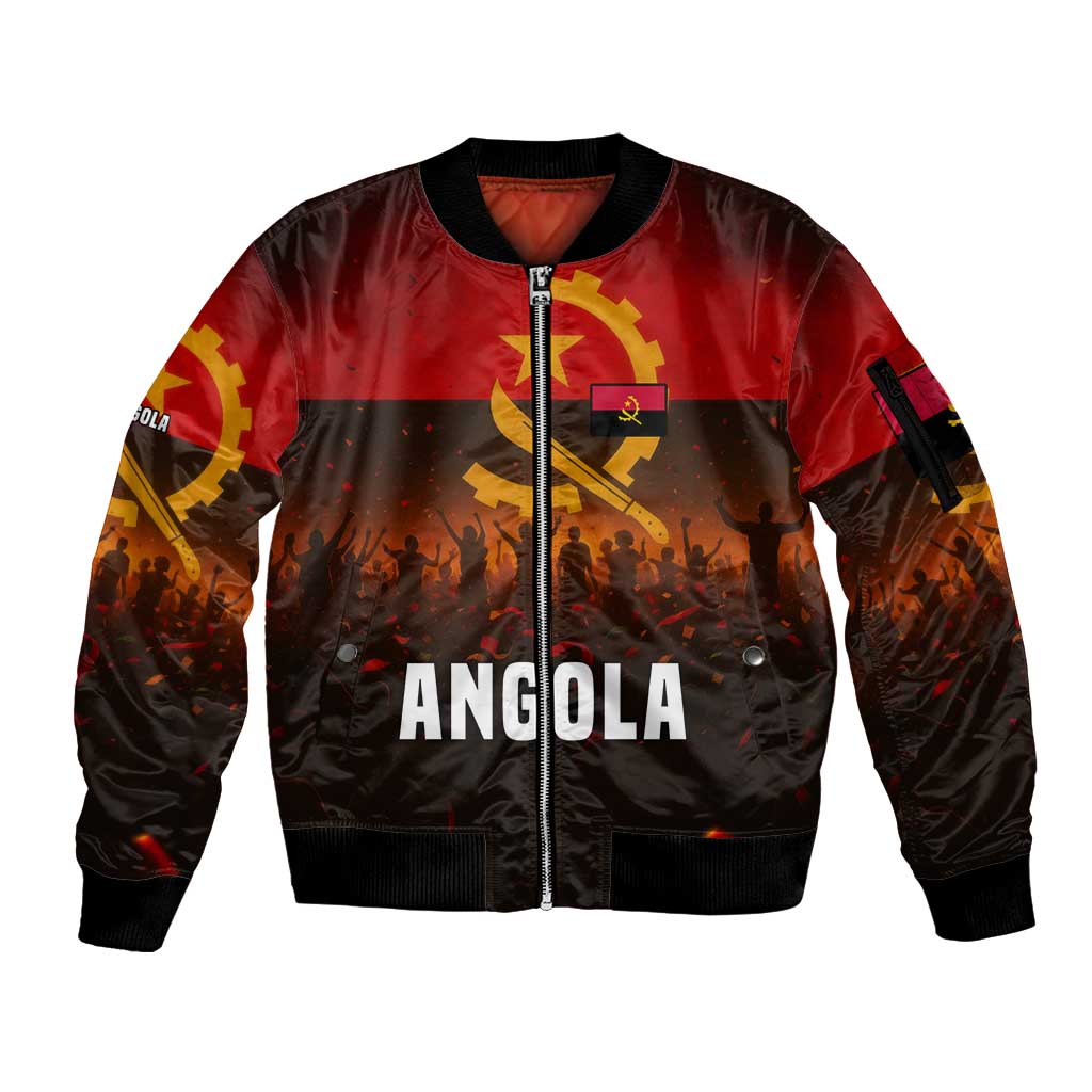 Angola Sleeve Zip Bomber Jacket with Red Black Yellow Grunge Design - Wonder Print Shop