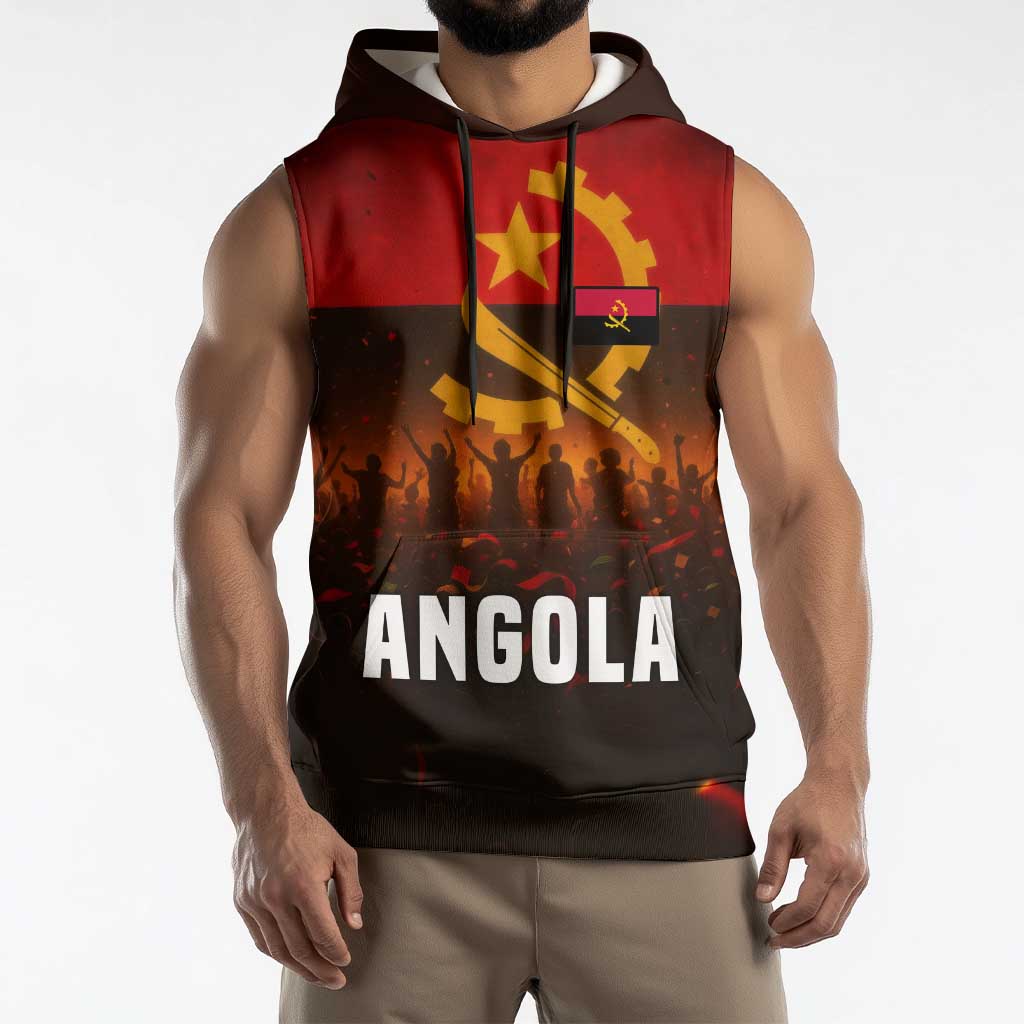 Angola Sleeveless Hoodie with Red Black Yellow Grunge Design - Wonder Print Shop