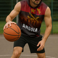Angola Sleeveless Hoodie with Red Black Yellow Grunge Design - Wonder Print Shop
