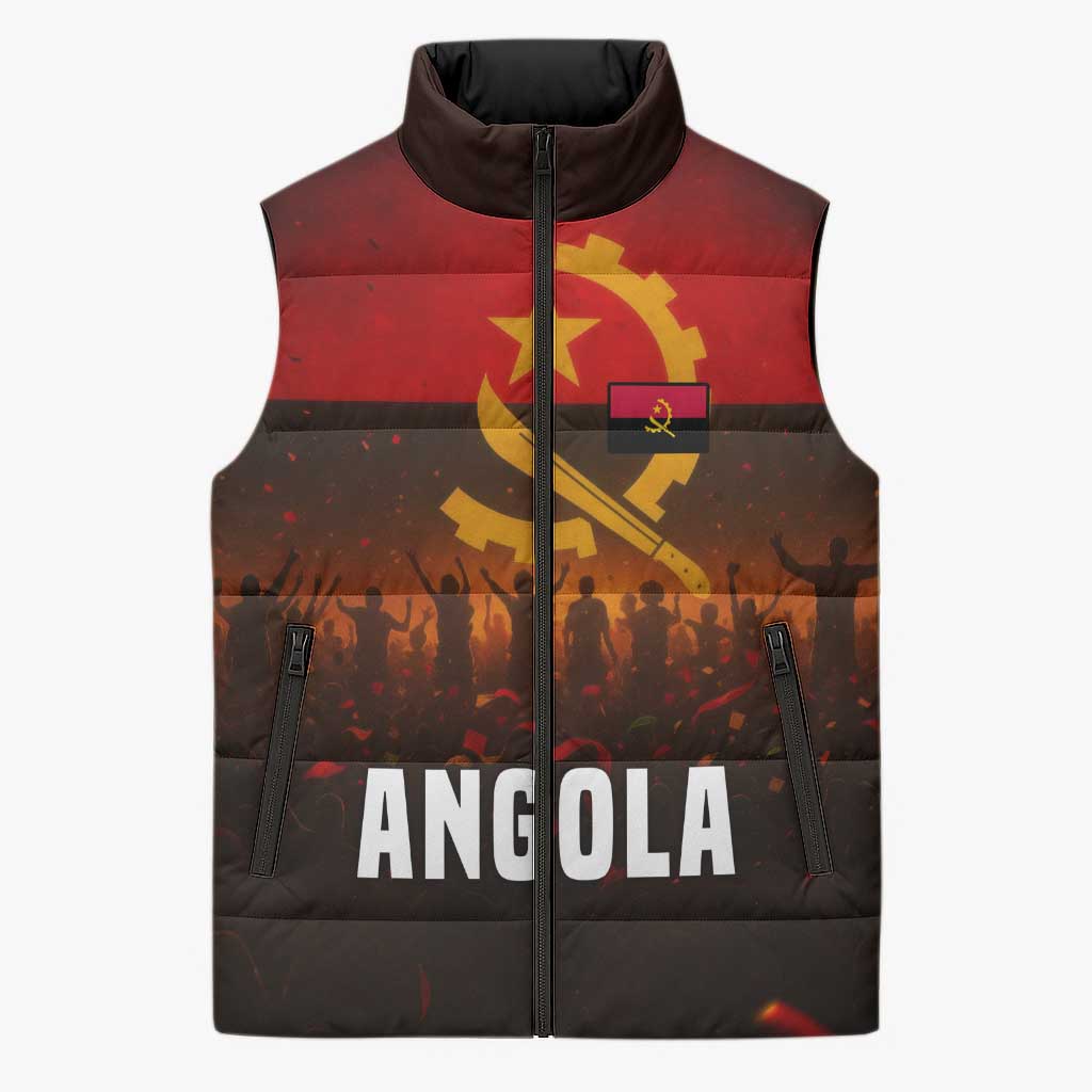 Angola Sleeveless Puffer Jacket with Red Black Yellow Grunge Design - Wonder Print Shop