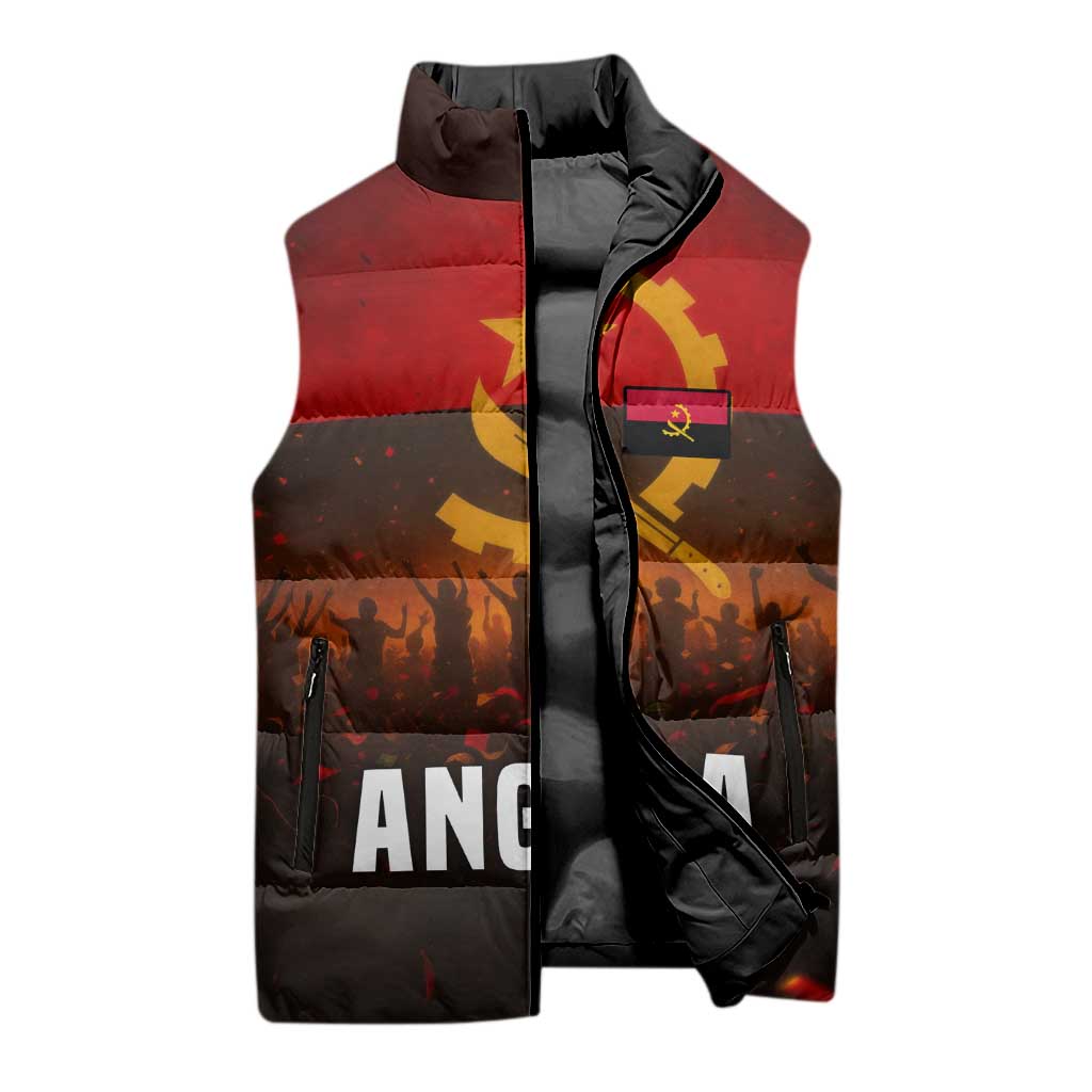 Angola Sleeveless Puffer Jacket with Red Black Yellow Grunge Design - Wonder Print Shop