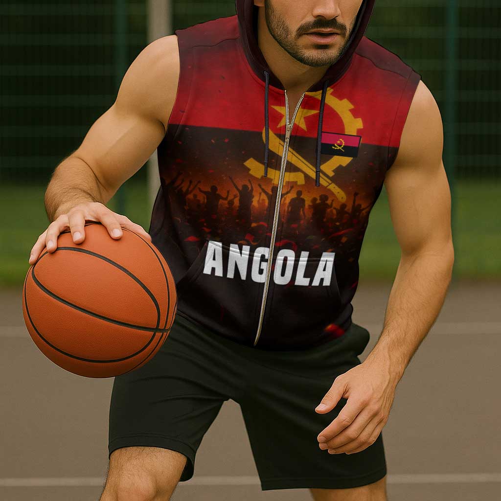 Angola Sleeveless Zip Hoodie with Red Black Yellow Grunge Design - Wonder Print Shop