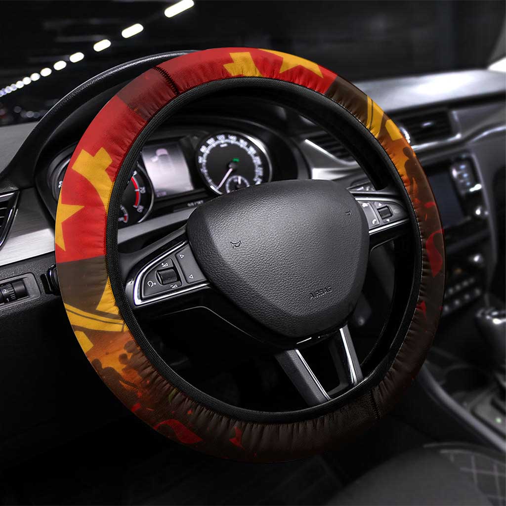 Angola Steering Wheel Cover with Red Black Yellow Grunge Design - Wonder Print Shop