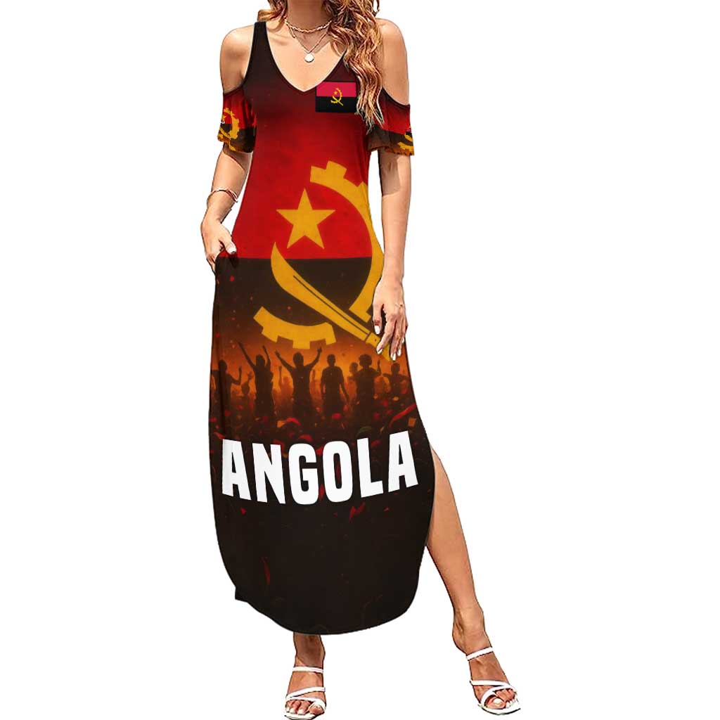 Angola Summer Maxi Dress with Red Black Yellow Grunge Design - Wonder Print Shop