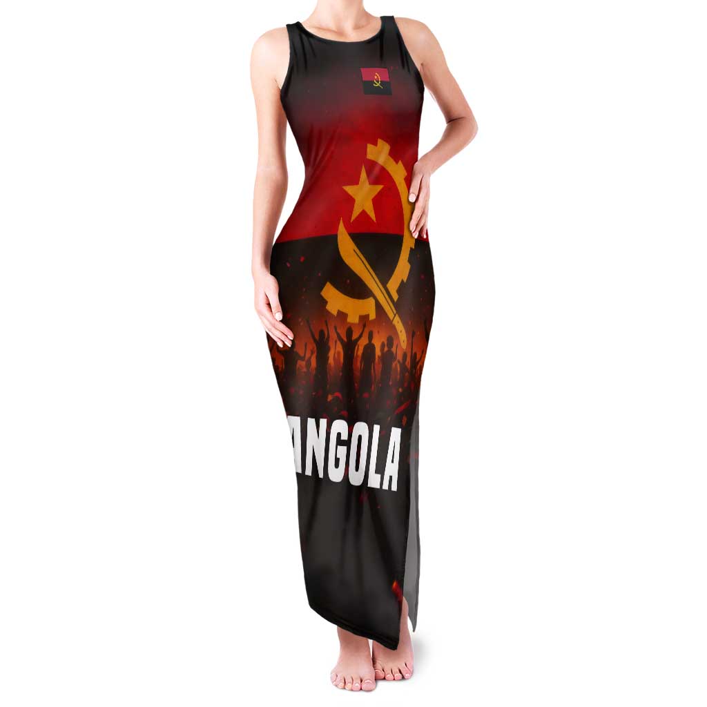 Angola Tank Maxi Dress with Red Black Yellow Grunge Design - Wonder Print Shop