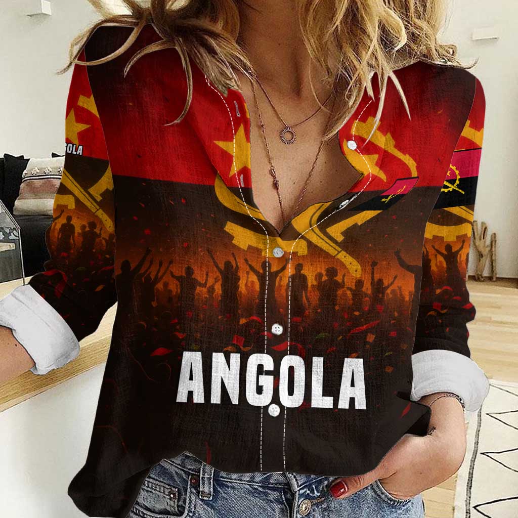 Angola Women Casual Shirt with Red Black Yellow Grunge Design - Wonder Print Shop