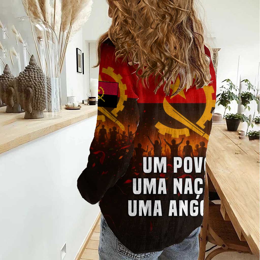 Angola Women Casual Shirt with Red Black Yellow Grunge Design - Wonder Print Shop