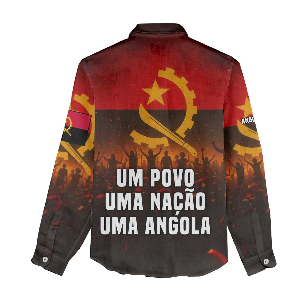 Angola Women Casual Shirt with Red Black Yellow Grunge Design - Wonder Print Shop