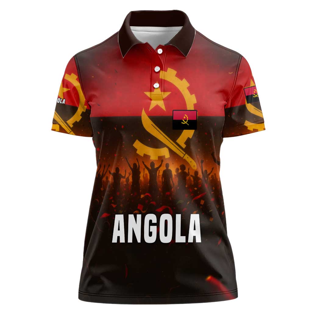 Angola Women Polo Shirt with Red Black Yellow Grunge Design - Wonder Print Shop