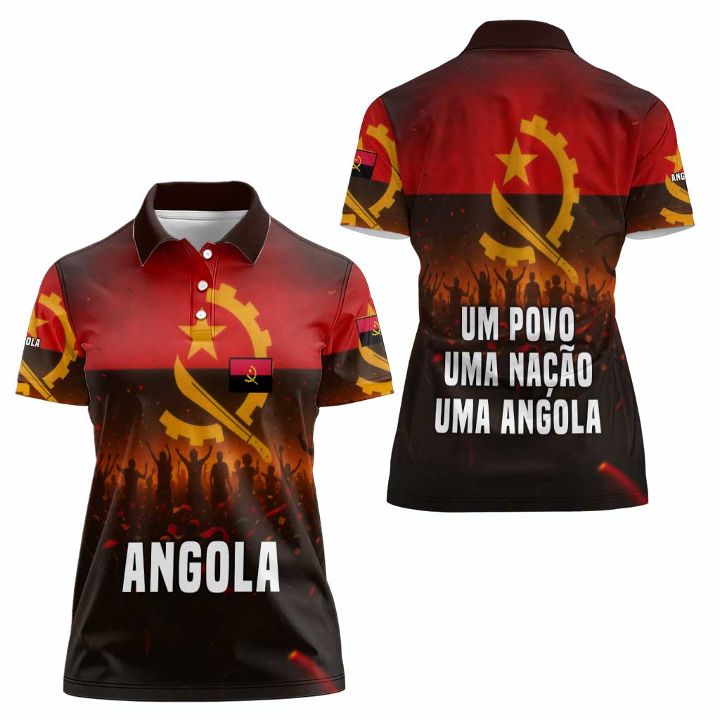 Angola Women Polo Shirt with Red Black Yellow Grunge Design - Wonder Print Shop