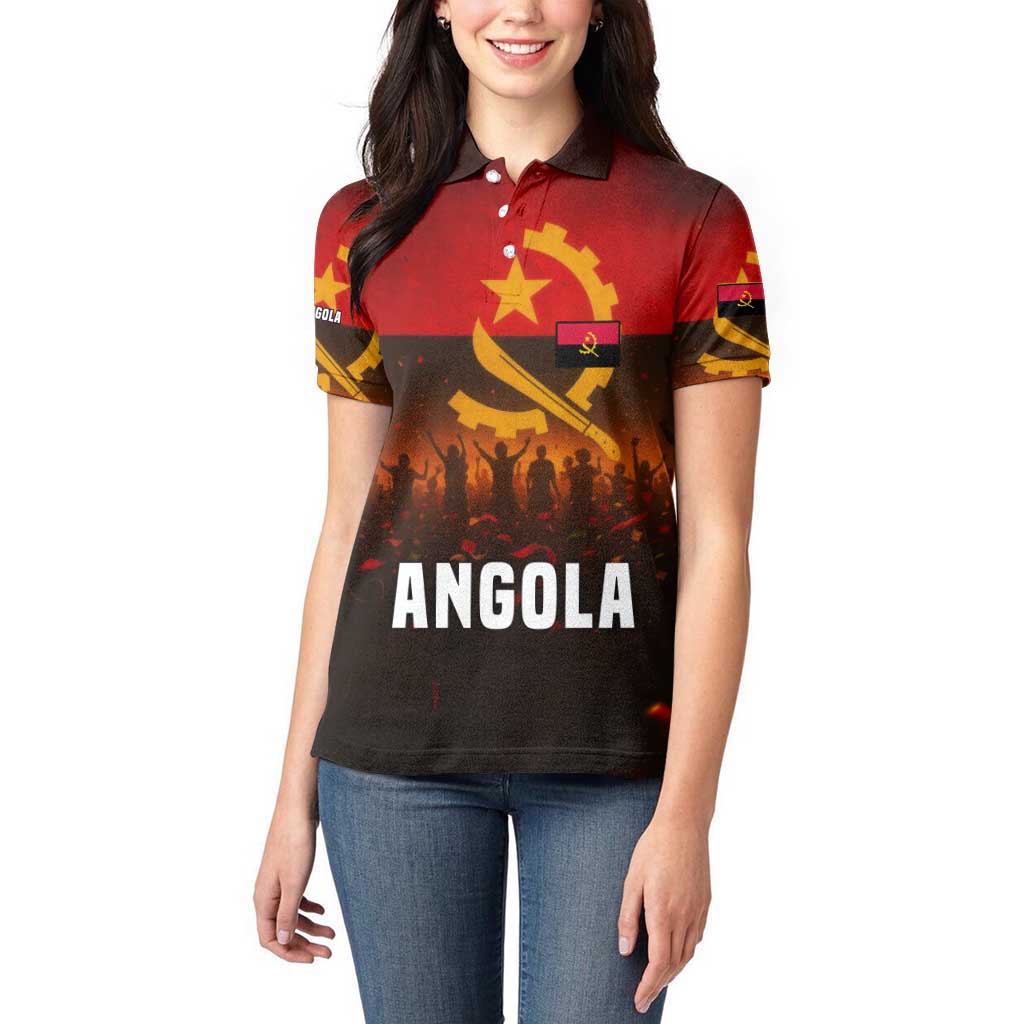 Angola Women Polo Shirt with Red Black Yellow Grunge Design - Wonder Print Shop