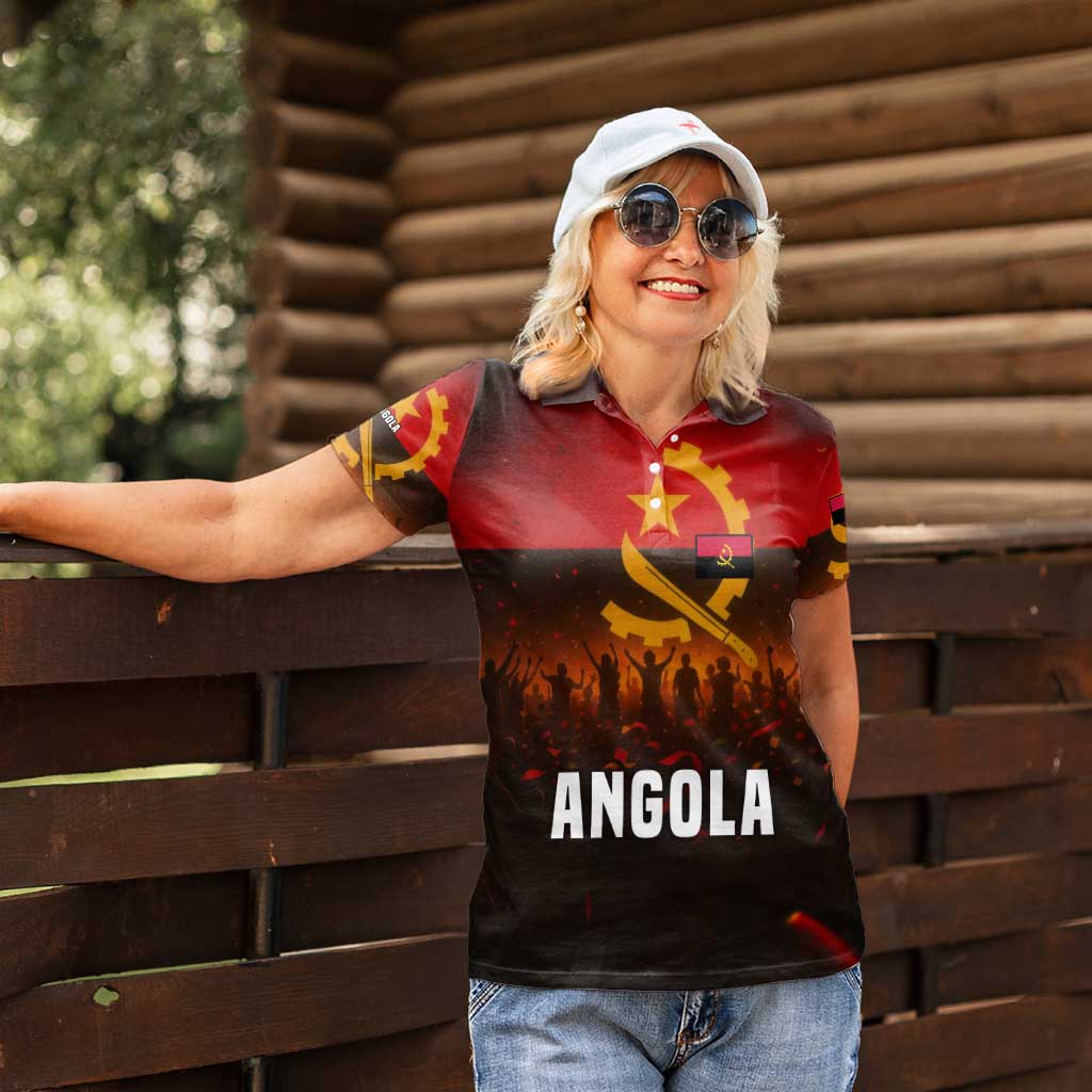 Angola Women Polo Shirt with Red Black Yellow Grunge Design - Wonder Print Shop