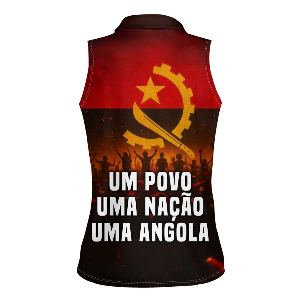Angola Women Sleeveless Polo Shirt with Red Black Yellow Grunge Design - Wonder Print Shop