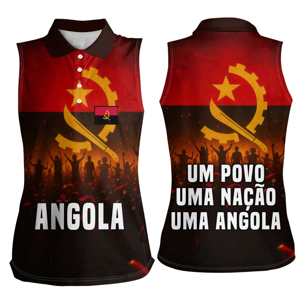 Angola Women Sleeveless Polo Shirt with Red Black Yellow Grunge Design - Wonder Print Shop
