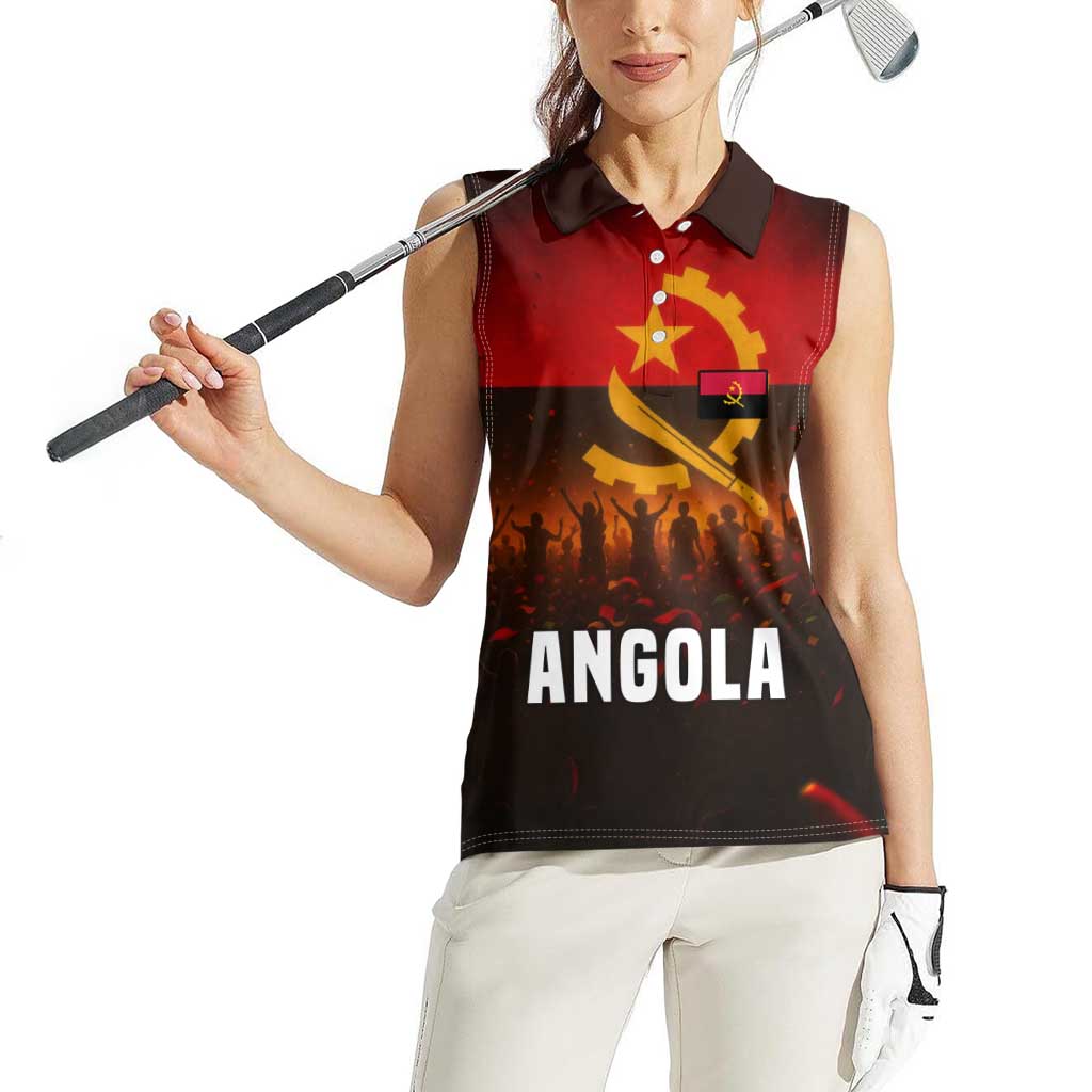 Angola Women Sleeveless Polo Shirt with Red Black Yellow Grunge Design - Wonder Print Shop