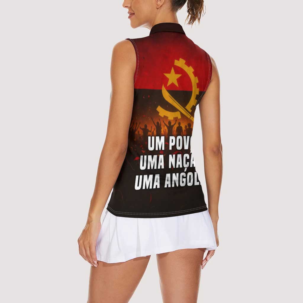 Angola Women Sleeveless Polo Shirt with Red Black Yellow Grunge Design - Wonder Print Shop