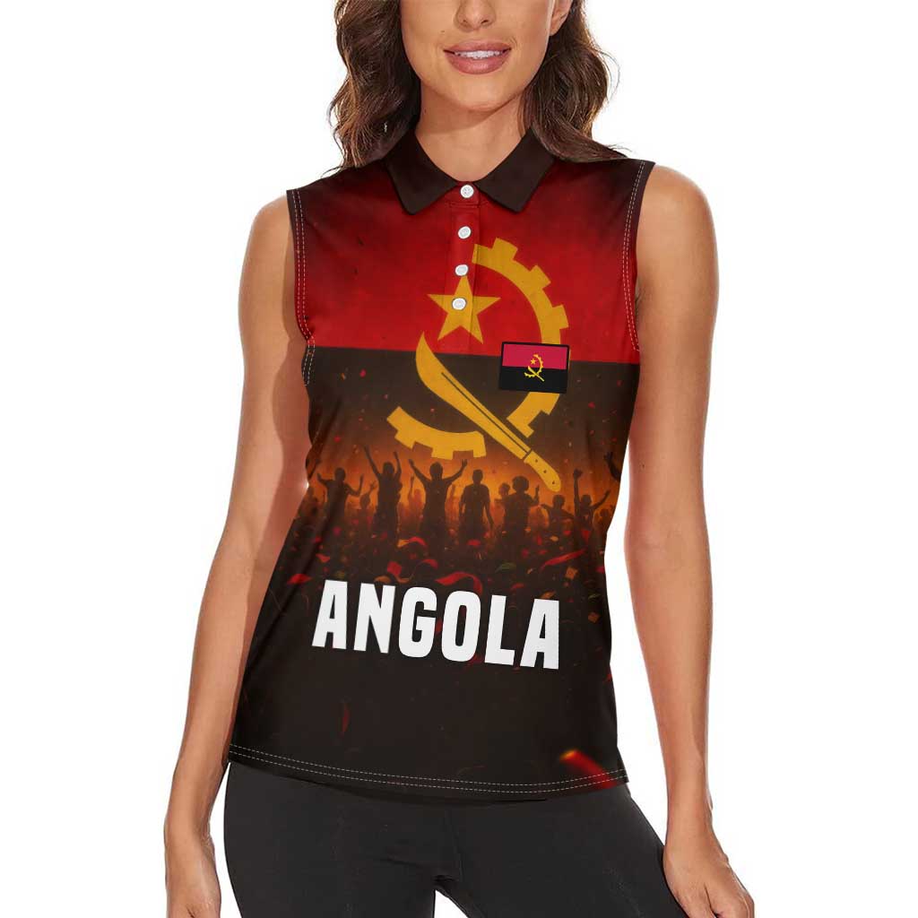 Angola Women Sleeveless Polo Shirt with Red Black Yellow Grunge Design - Wonder Print Shop