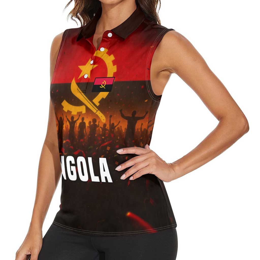 Angola Women Sleeveless Polo Shirt with Red Black Yellow Grunge Design - Wonder Print Shop