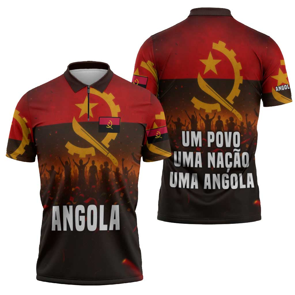 Angola Zipper Polo Shirt with Red Black Yellow Grunge Design - Wonder Print Shop