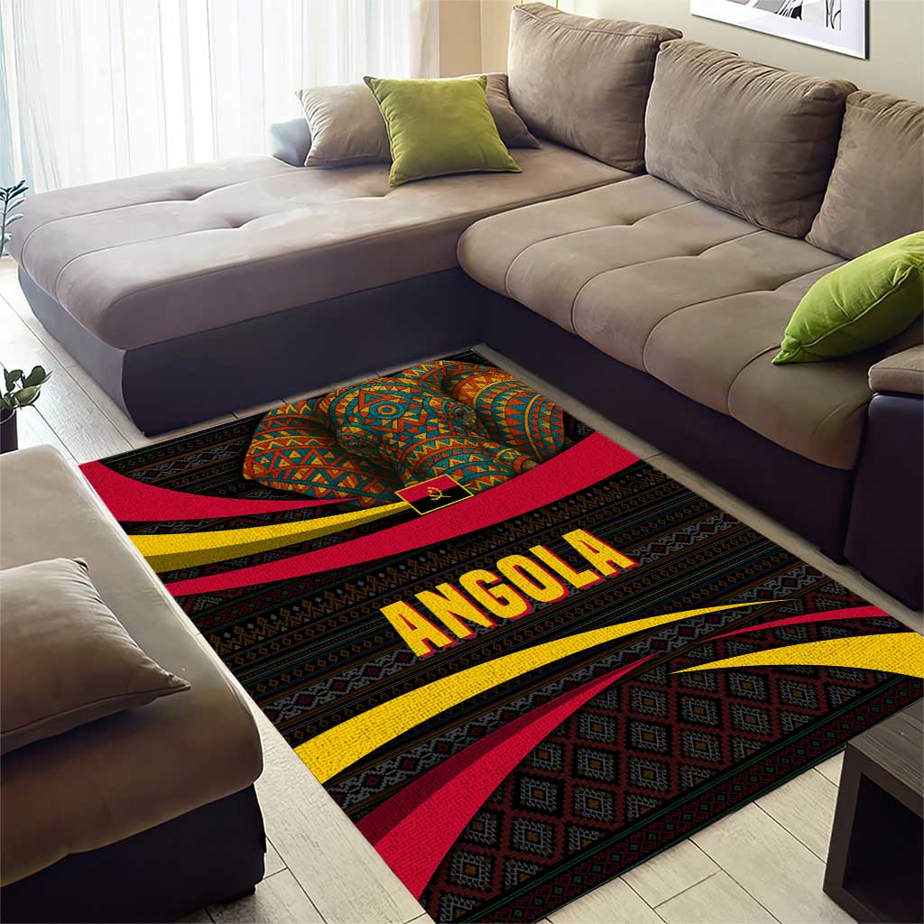 Angola Area Rug with Red Black Yellow Tribal Design and Elephant - Wonder Print Shop