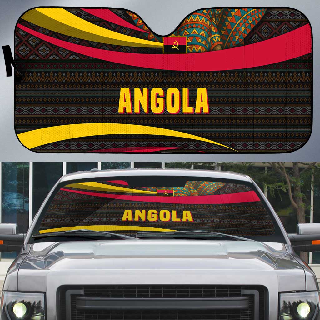 Angola Auto Sun Shade with Red Black Yellow Tribal Design and Elephant - Wonder Print Shop
