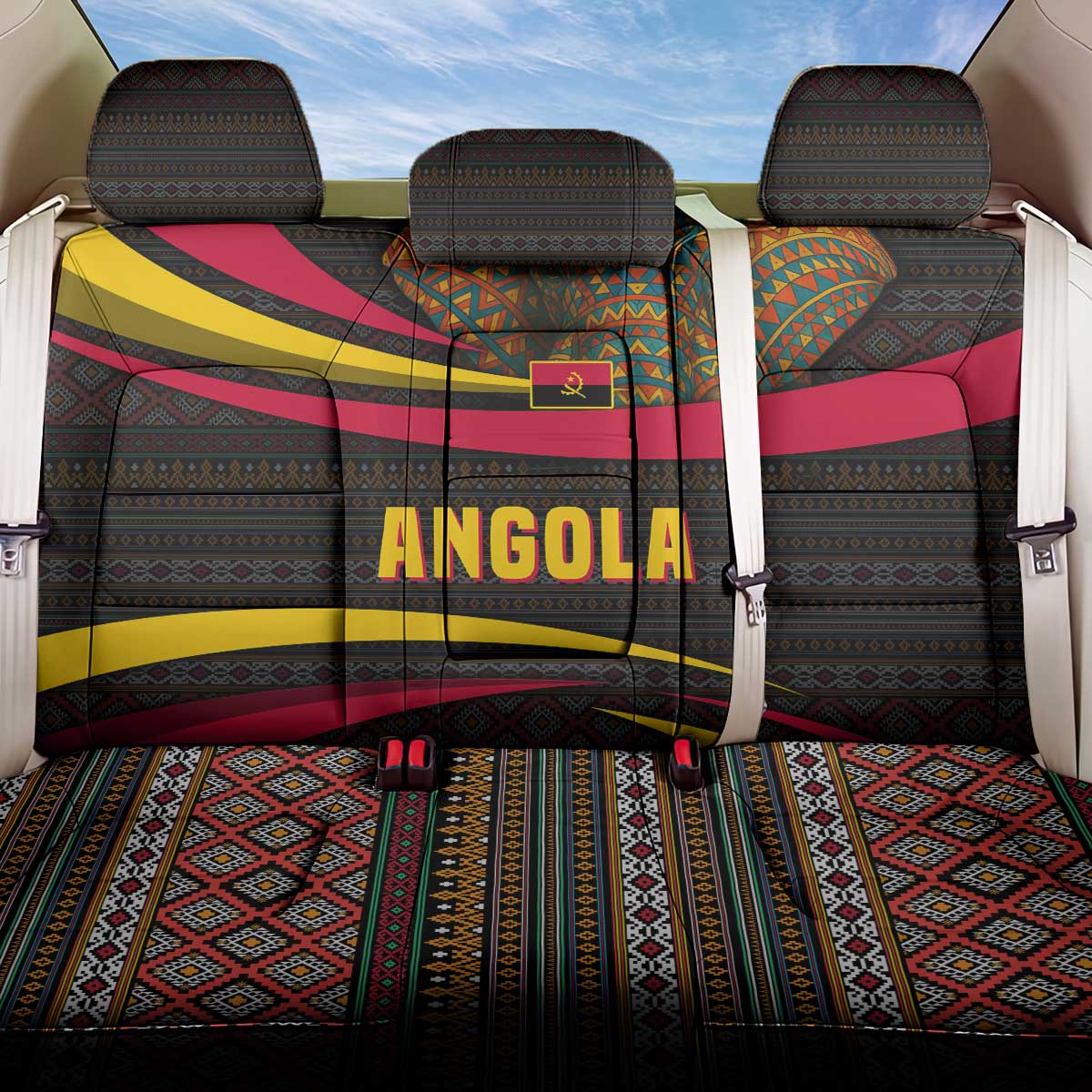 Angola Back Car Seat Cover with Red Black Yellow Tribal Design and Elephant - Wonder Print Shop