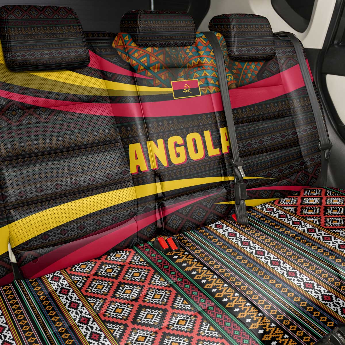 Angola Back Car Seat Cover with Red Black Yellow Tribal Design and Elephant - Wonder Print Shop