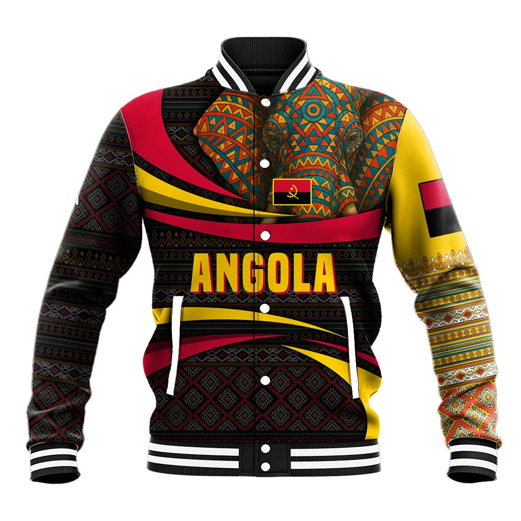 Angola Baseball Jacket with Red Black Yellow Tribal Design and Elephant - Wonder Print Shop