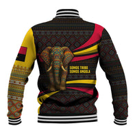 Angola Baseball Jacket with Red Black Yellow Tribal Design and Elephant - Wonder Print Shop