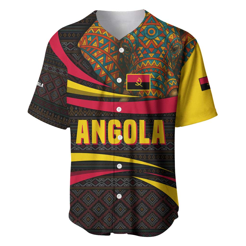 Angola Baseball Jersey with Red Black Yellow Tribal Design and Elephant - Wonder Print Shop