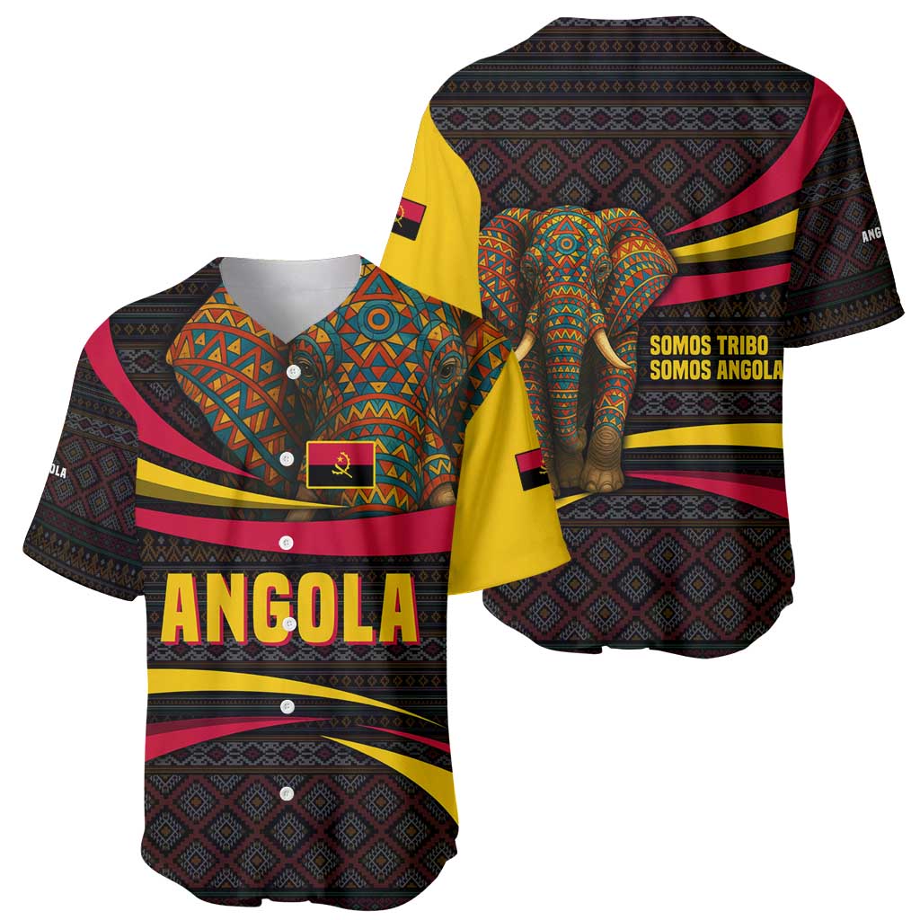 Angola Baseball Jersey with Red Black Yellow Tribal Design and Elephant - Wonder Print Shop