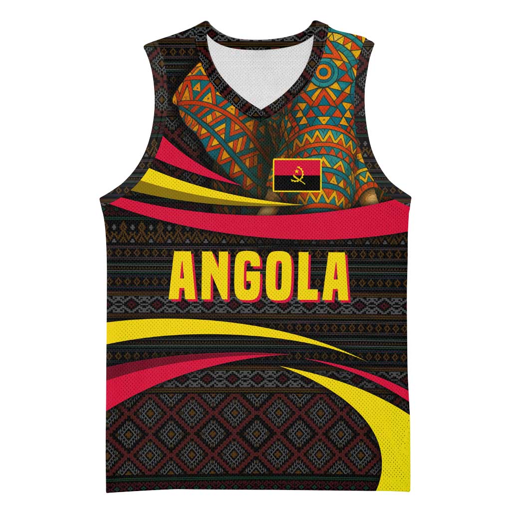 Angola Basketball Jersey with Red Black Yellow Tribal Design and Elephant - Wonder Print Shop